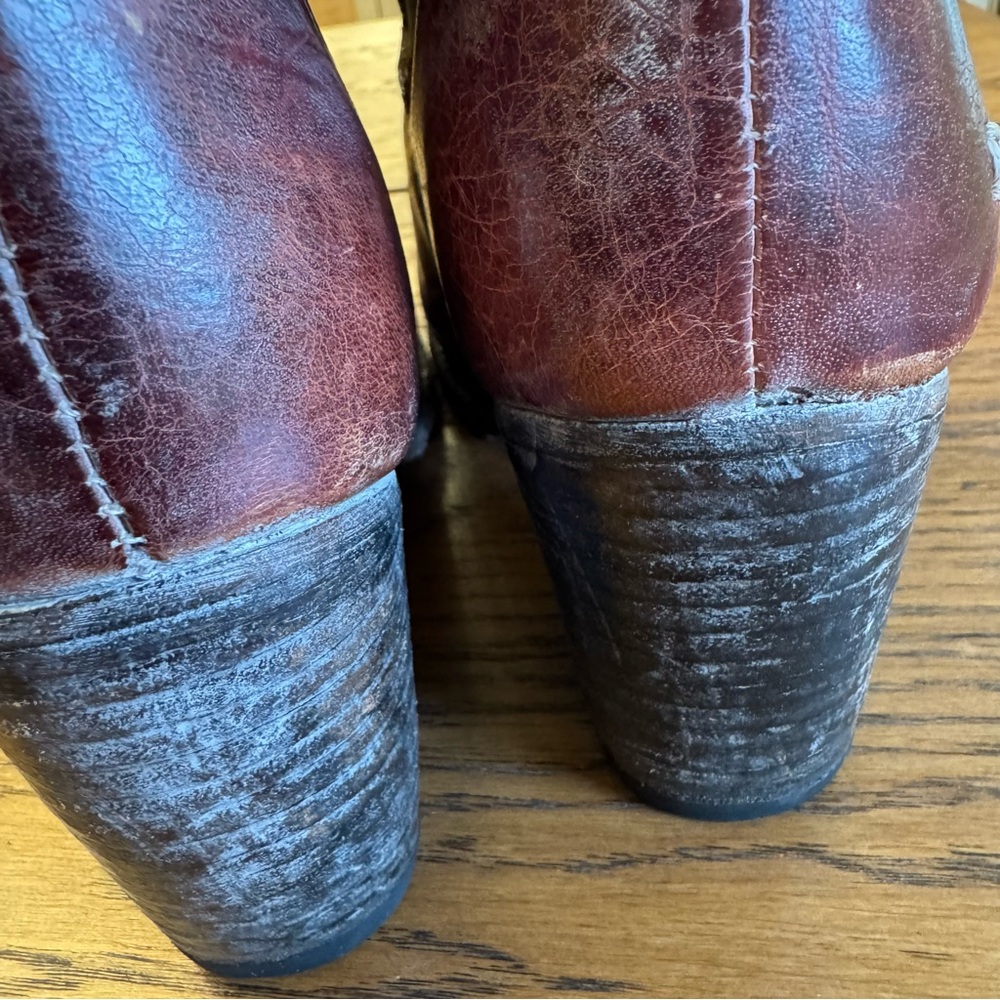 BED STU Burgundy Distressed Harness Boot Strap Heel Cobbler Series Western - Picture 9 of 11